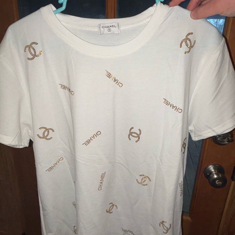 CHANEL *authentic* White Tee with Gold Accents